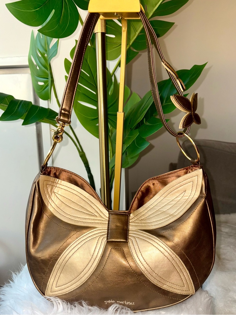 Y2K Guido Martinez Metallic Bronze Butterfly Hobo Shoulder Crossbody Bag Purse
